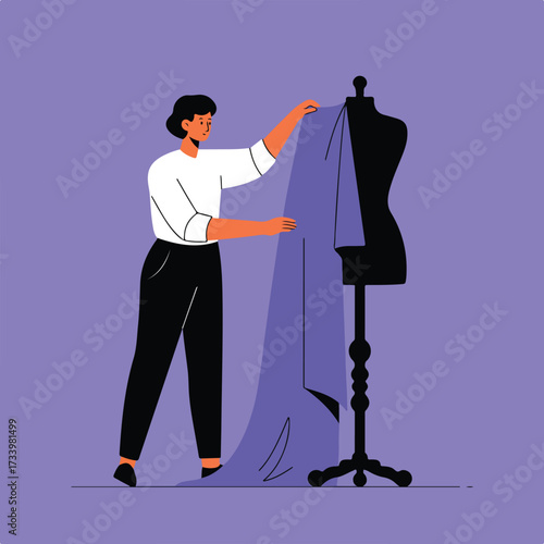 Designer drapes fabric on a mannequin