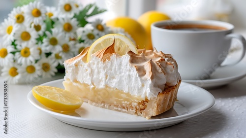 Wallpaper Mural dish of a slice of creamy cake and lemon Torontodigital.ca