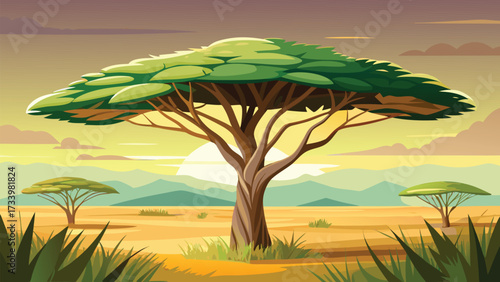 Umbrella Thorn Tree Vector – African Savanna Landscape Illustration