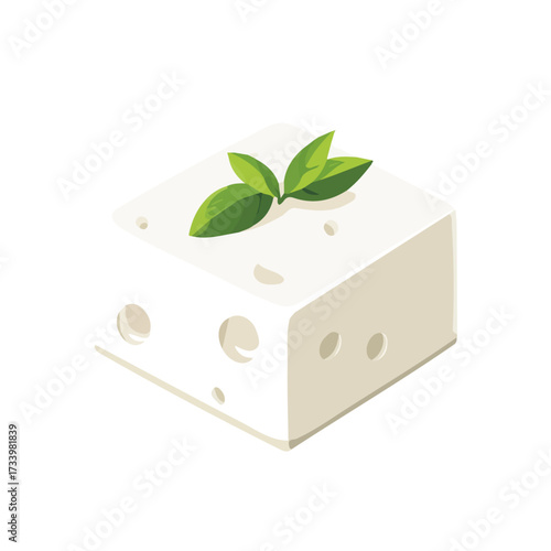 Simple flat 2D vector graphic of Feta Cheese, modern icon look, displayed on a pure white background.