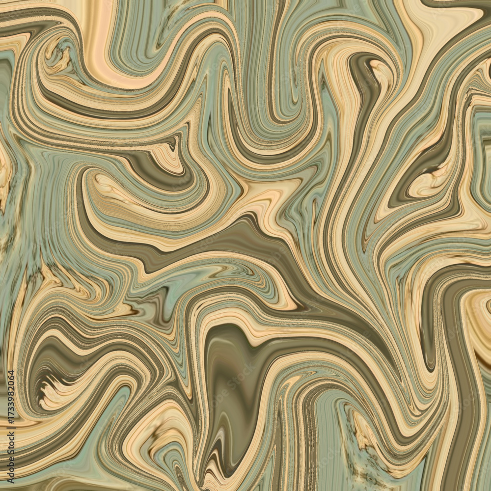 Obraz premium Abstract beige and green swirl pattern with fluid motion, perfect for backgrounds or artistic design projects. Golden keywords: abstract, swirl, art, texture, pattern.