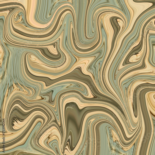 Abstract beige and green swirl pattern with fluid motion, perfect for backgrounds or artistic design projects. Golden keywords: abstract, swirl, art, texture, pattern.