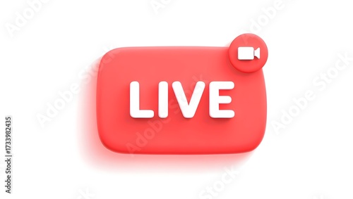 Red live streaming button isolated on white background