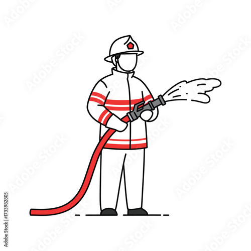 Firefighter in uniform holding a hose simple vector illustration isolated on white background for safety and emergency services