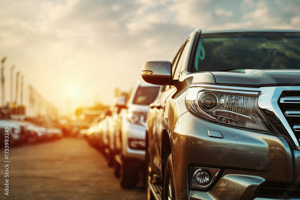 Fototapeta premium Cars outside at sunset
