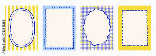 Vintage doodle hand drawn whimsical frames. Party invitation, poster, card. Retro vector illustration for menu, border in minimal design.