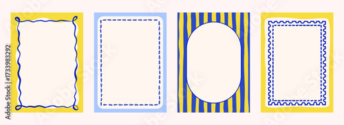 Vintage doodle hand drawn whimsical frames. Party invitation, poster, card. Retro vector illustration for menu, border in minimal design.