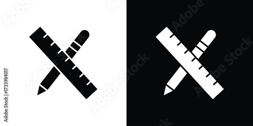 Pencil and ruler icons set. vector icons designed in filled style