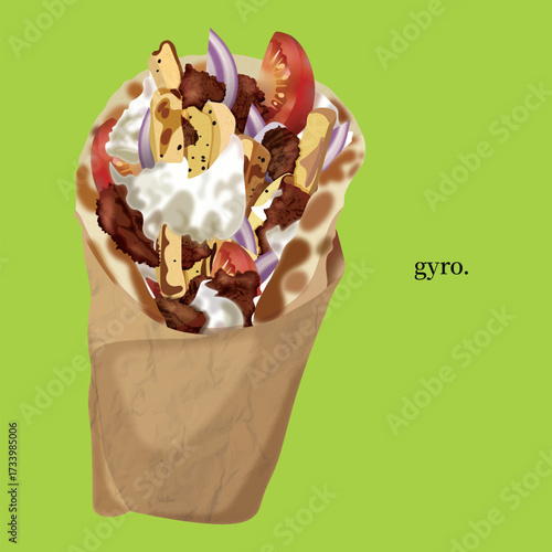 European Famous Street Food Vector Illustration Greek Gyros