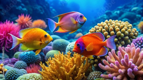 Vibrant Reef Fish in a Colorful Underwater Paradise, Swimming Amongst Lush Coral and Anemones