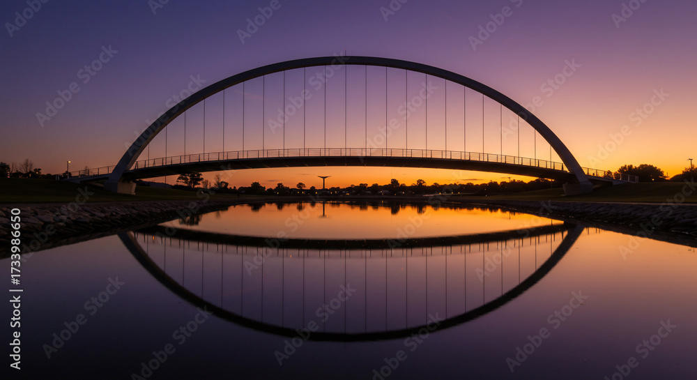 Fototapeta premium Arch bridge reflection at sunset
