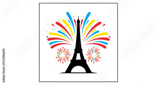 Eiffel Tower celebration illustration with colorful graphic elements and festive vibes