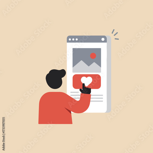 Person's finger taps a heart icon on a screen showing a photo