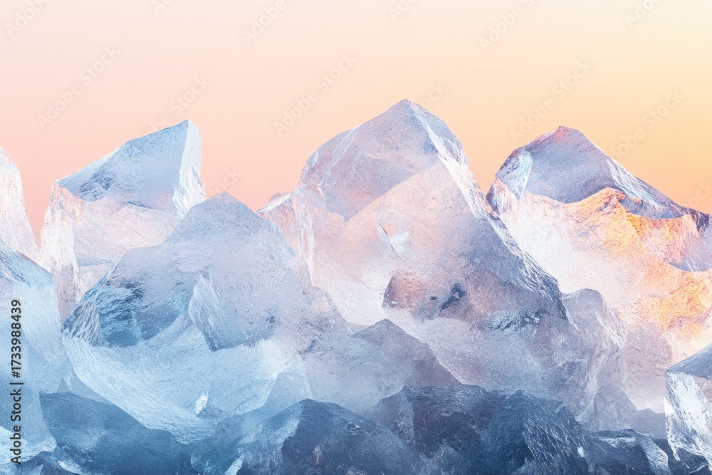 Obraz premium Translucent ice shards and chunks display frosty beauty against a soft, gradient pastel background, creating an ethereal and cool abstract scene.