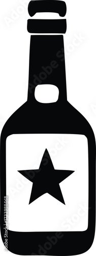Simple silhouette of a bottle with a star label ideal for branding and design projects offering a clean minimalist aesthetic