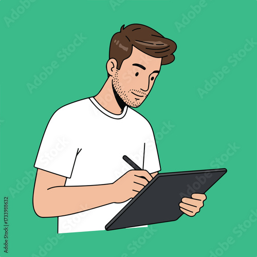 A person using a digital drawing tablet and stylus