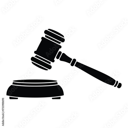 Vector art of black silhouette of a gavel and sounding block