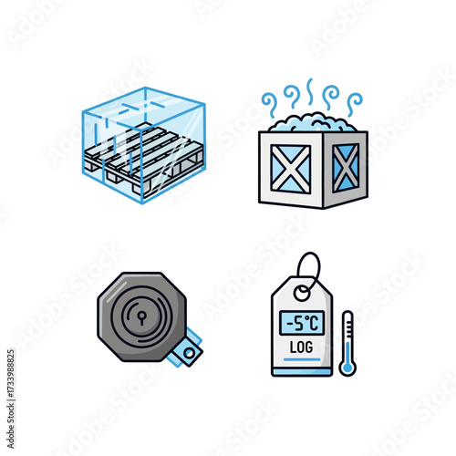 Cold Chain Logistics Icons - Temperature Monitoring and Frozen Storage.