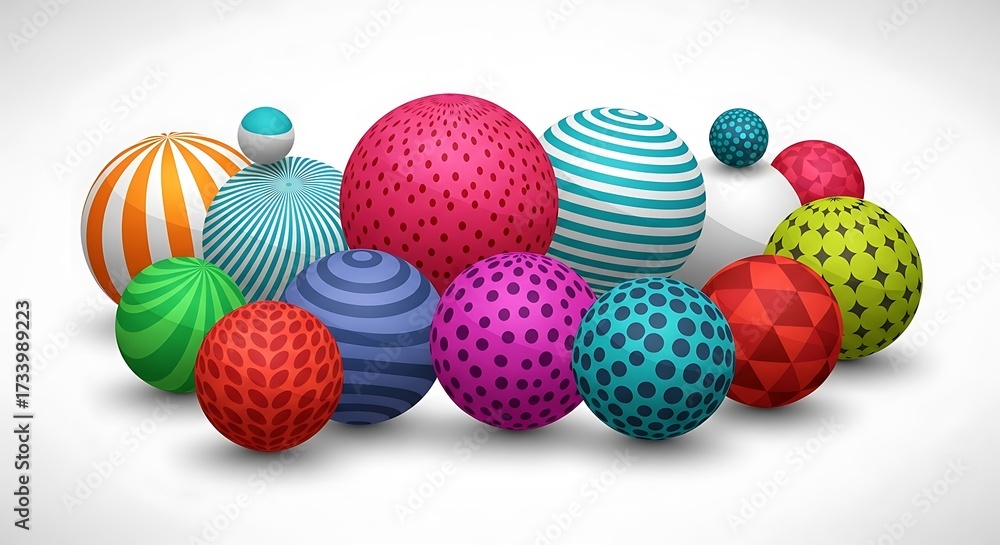 Fototapeta premium Whimsical collection of patterned spheres offers a playful modern design element for diverse application