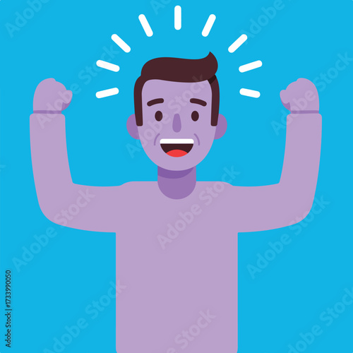 Enthusiastic person flexing arms and smiling brightly