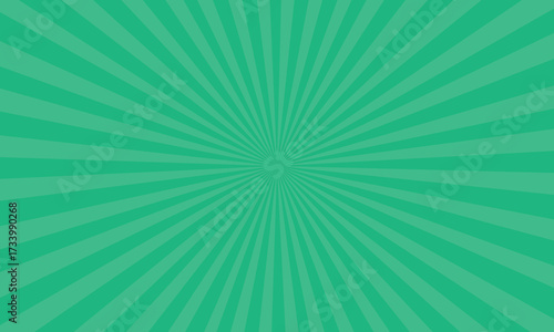A vibrant green background with a radial burst pattern emanating from the center.