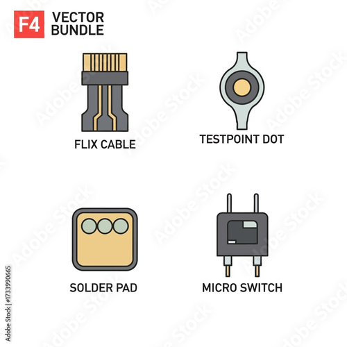 Electronic Components Vector Bundle - Flix Cable, Testpoint Dot, Solder Pad, Micro Switch.