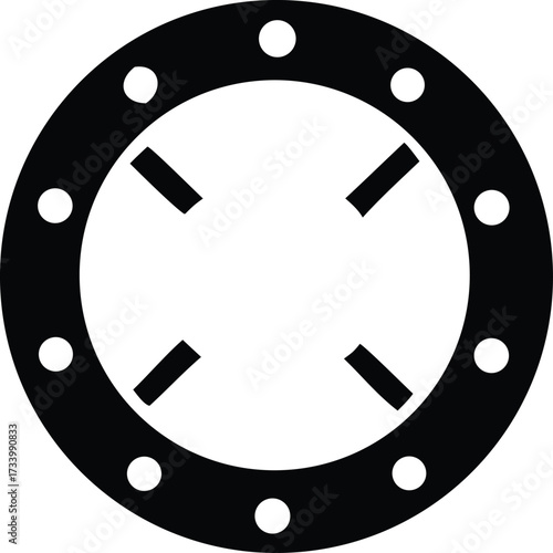 Abstract circular geometric design with inner markings and outer dots symbolizing precision and structure