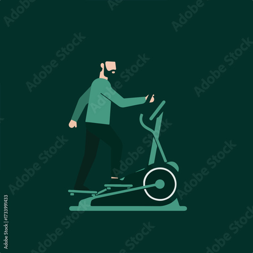 Man with beard exercising on an elliptical machine