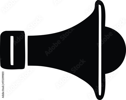 Simple black silhouette of a megaphone representing communication announcement promotion broadcasting and public address system icon graphic