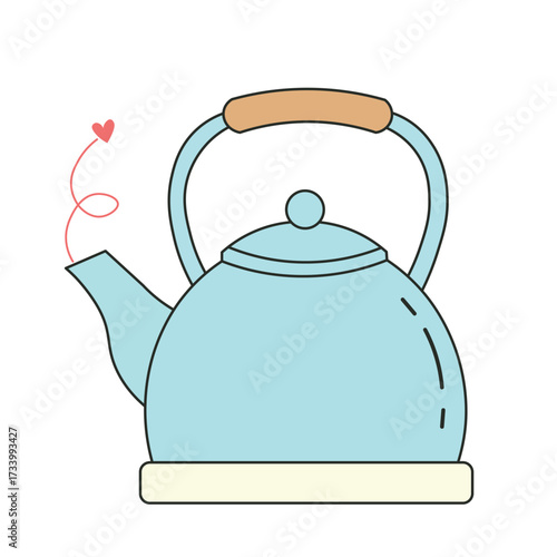 Vector icon of a metal kettle with handle and spout, minimal design for tea, coffee, and kitchen themes.