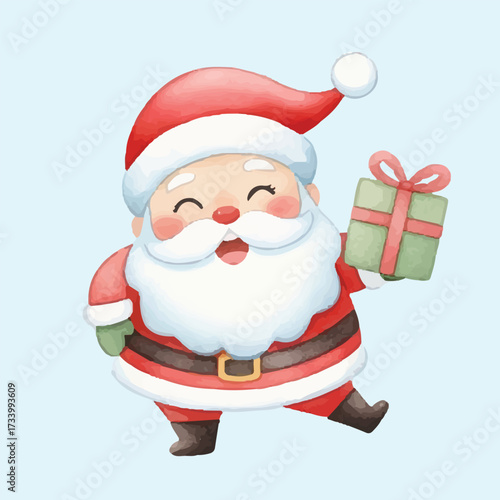 Hand Painted Santa Claus Cartoon bring a gift