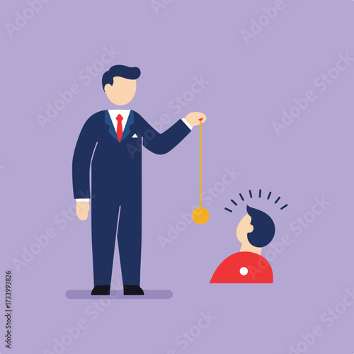 Businessman hypnotizes another man with a pendulum