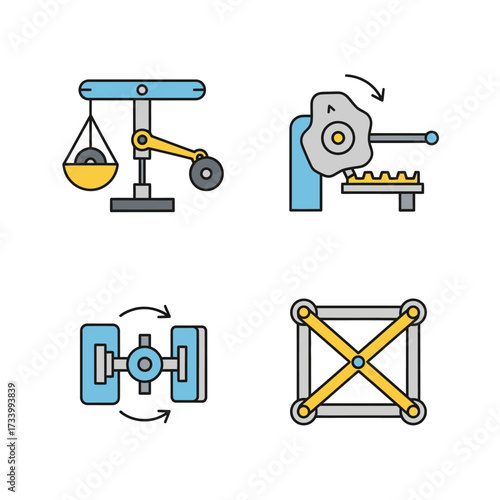 Mechanical Engineering and Physics Mechanisms Color Icon Set.