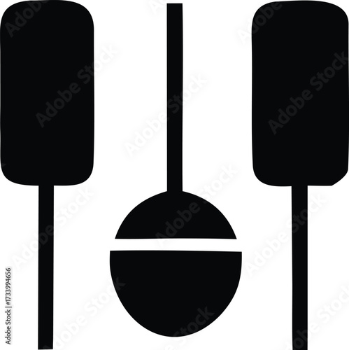 Two paddles and a crossed oar silhouette icon representing rowing boating water sports and river activities simple graphic design