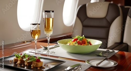 Private Jet Dining Experience with Champagne and Gourmet Meal