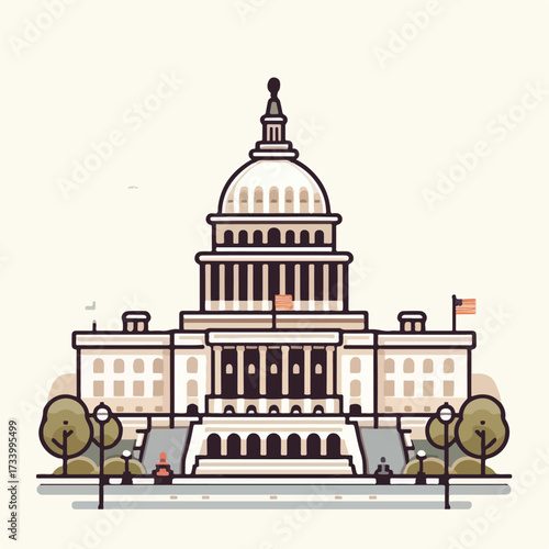 Capitol Building with a simple and minimalist flat design using a white background