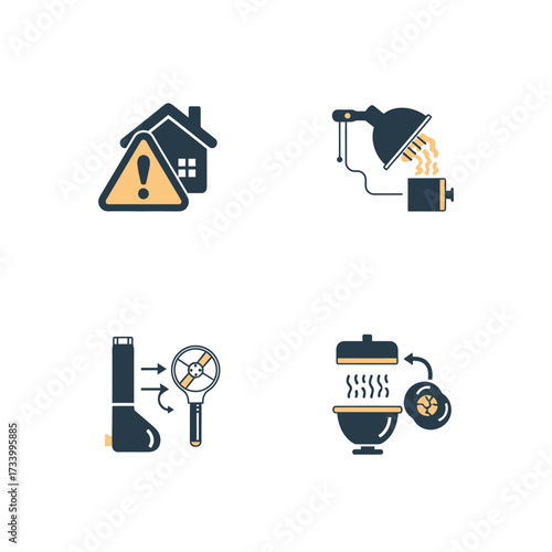 Safety and maintenance icons for home and appliances.