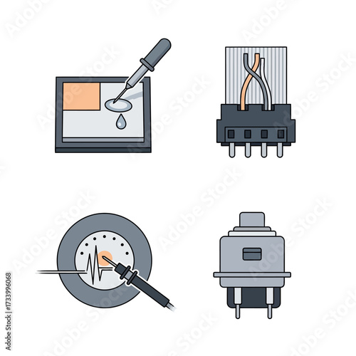 Science and Electronics Component Icon Set Illustration.