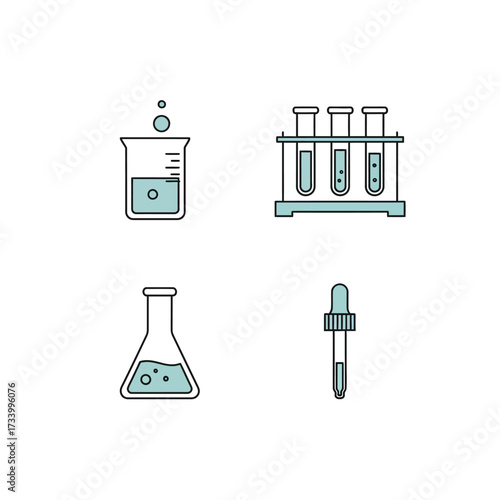 Science Lab Equipment - Beaker, Test Tubes, Flask, and Pipette.