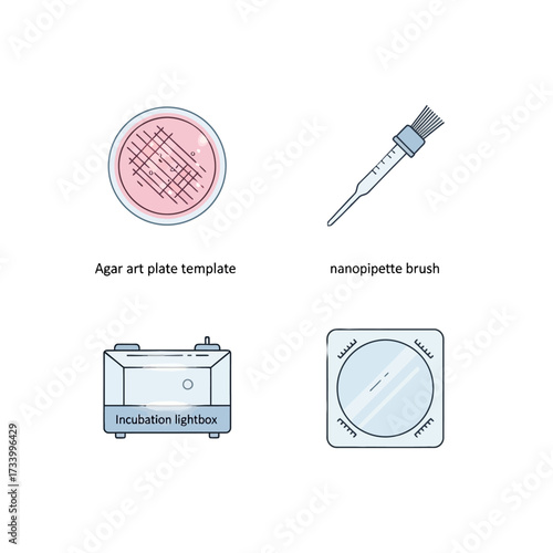 Scientific Equipment for Agar Art Creation Illustrated Icons.