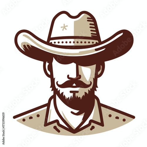 American Cowboy with a simple and minimalist flat design using a white background