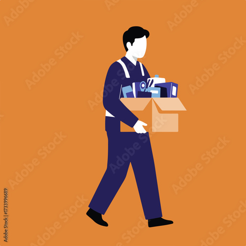Person in blue overalls carries a box of supplies