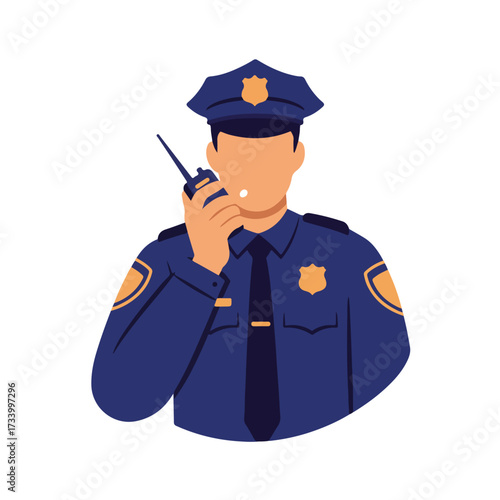 Officer in uniform speaks into portable radio