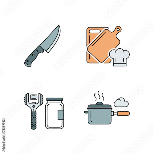 Set of kitchen and household tools icons.