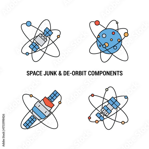 Space Junk and De-Orbit Components with Satellites and Planets in Orbit.