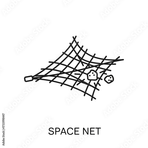 Space net icon for cleaning orbital debris line art illustration.