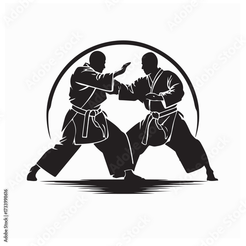 Martial Arts Duel Silhouette Vector of Two Fighting Men Illustration