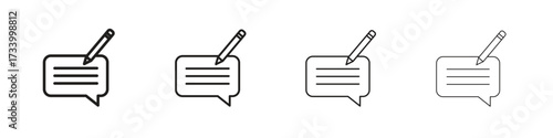 Write comment icons designed in outline, line and stroke style