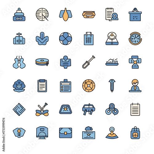 Versatile Blue and Yellow Filled Outline Icon Set.