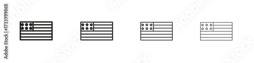 USA flag icons designed in outline, line and stroke style